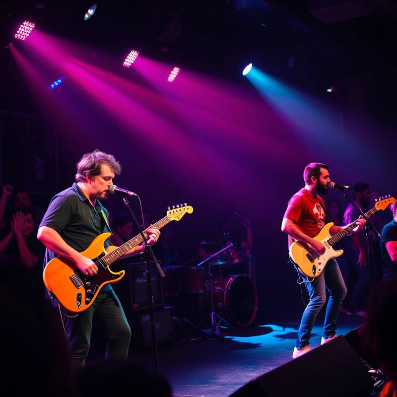 A dynamic shot of a live band performing at a concert, capturing the energy and excitement of event photography.