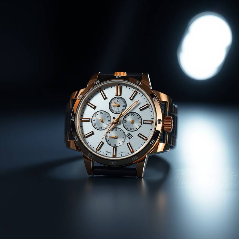 A professionally styled product shot of a luxury watch, demonstrating the precision and detail of commercial photography.